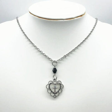 Gothic Punk Style Hollow Heart Cross Pendant Necklace - Religious Dark Art Goth Jewellery Necklaces For Women - The Jewellery Supermarket